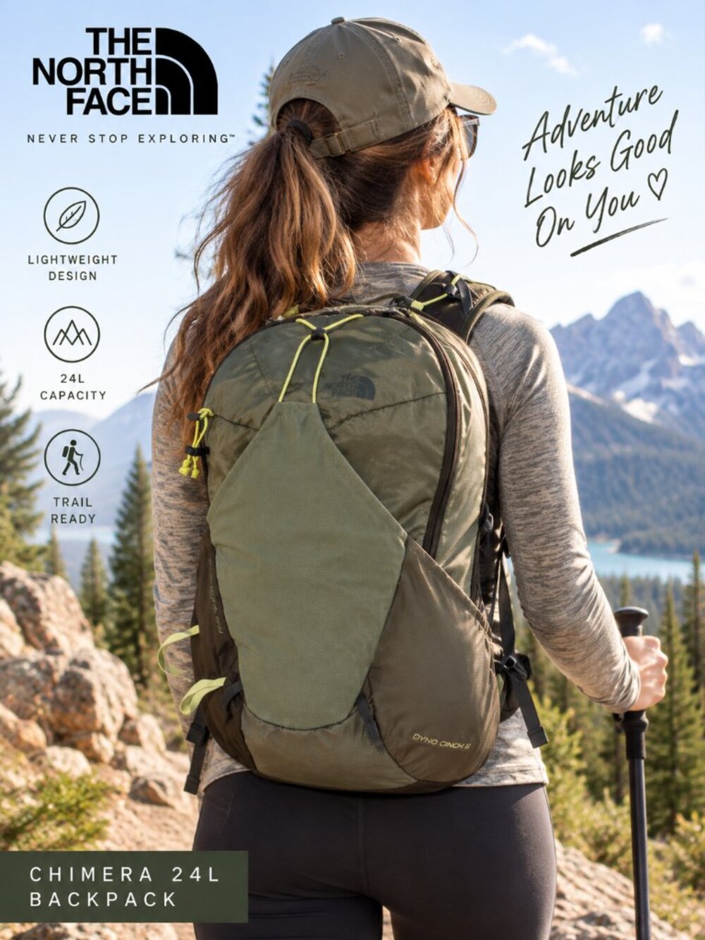 The North Face Chimera 24L Women's Hiking Backpack Olive Green Lightweight TOP